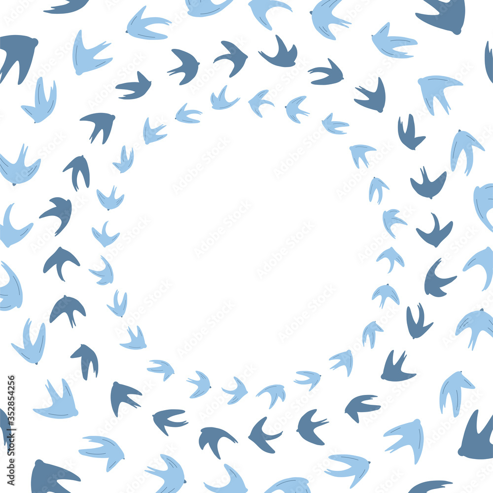 Illustration with birds on white background. Cute children's circle frame with space for text on a white background. Vector