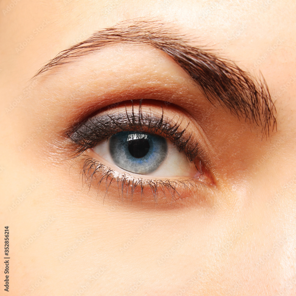 Obraz premium Close up picture of woman’s blue eye with minimum make up