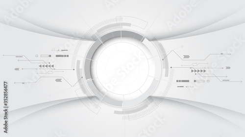  Grey white Abstract technology background with various technology elements Hi-tech communication concept innovation background Circle empty space for your text
