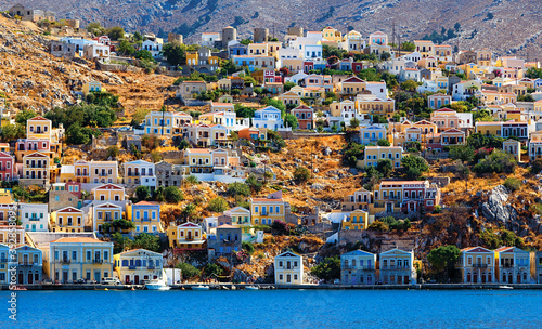 Beautiful summers day on Greek island of Symi in the Dodecanese Greece Europe