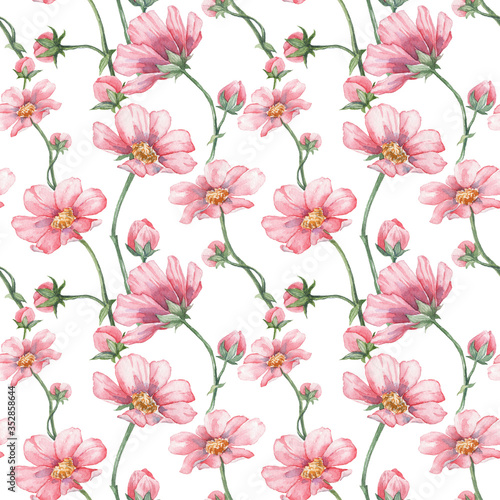 Seamless pattern with watercolor hand painted pink flowers © Daria Doroshchuk