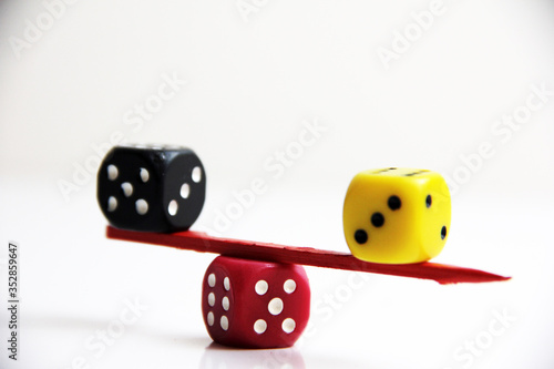 colorful dice on white background.