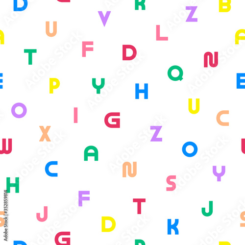 Vector simple seamless alphabet pattern with colorful latin letters. Repeatable unusual background. Minimalistic mosaic vibrant design