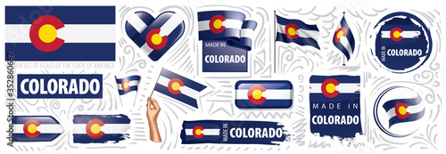 Vector set of flags of the American state of Colorado in different designs