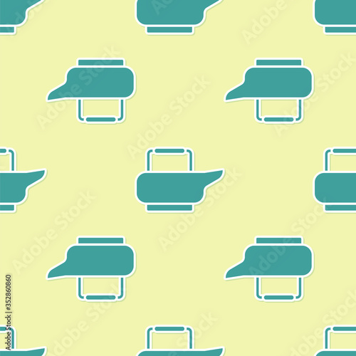 Green Bedpan icon isolated seamless pattern on yellow background. Toilet for bedridden patients. Vector Illustration