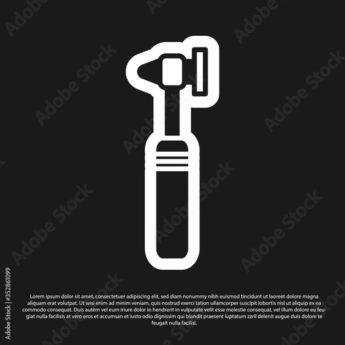 Black Medical otoscope tool icon isolated on black background. Medical instrument. Vector Illustration