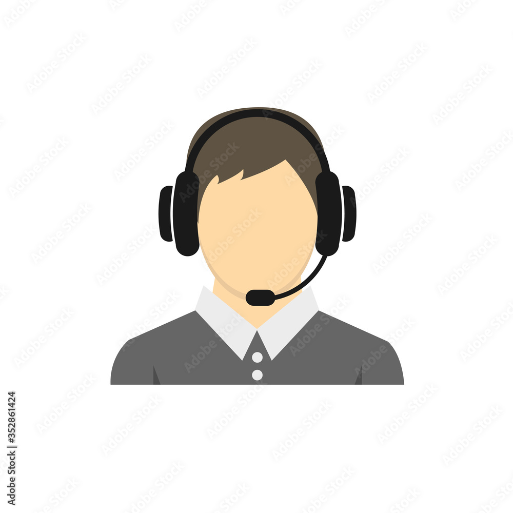 call center operator with headset black web icon. vector illustration	
