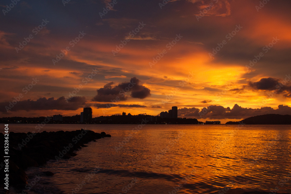 Fototapeta premium Sabah sunset at the boardwalk or beach