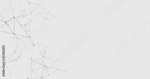 Abstract illustration on white gray background transform with flickering light on dots line triangle pattern present future innovation technology digital network  communication connection concept