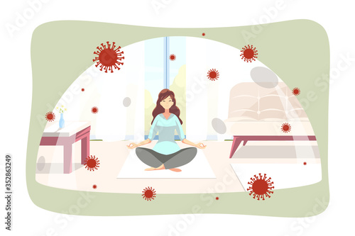 Quarantine, coronavirus, meditation, protection concept