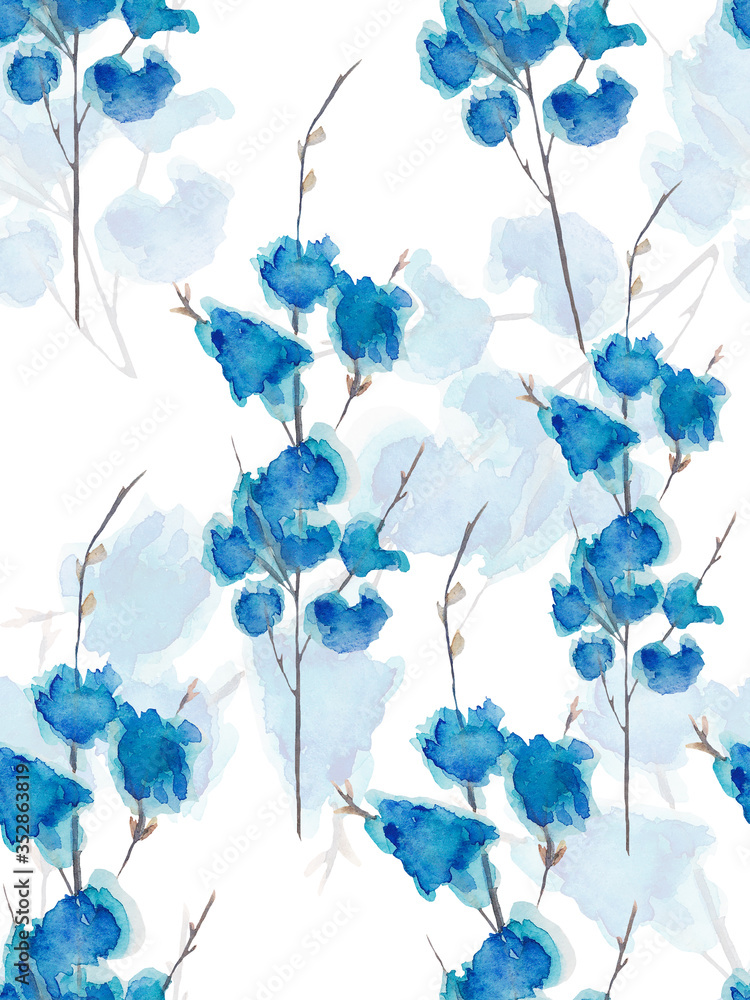 Watercolor seamless flower background, pattern.