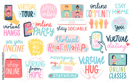 Virtual Relationships during CoronaVirus Covid-19 Quarantine, letterings