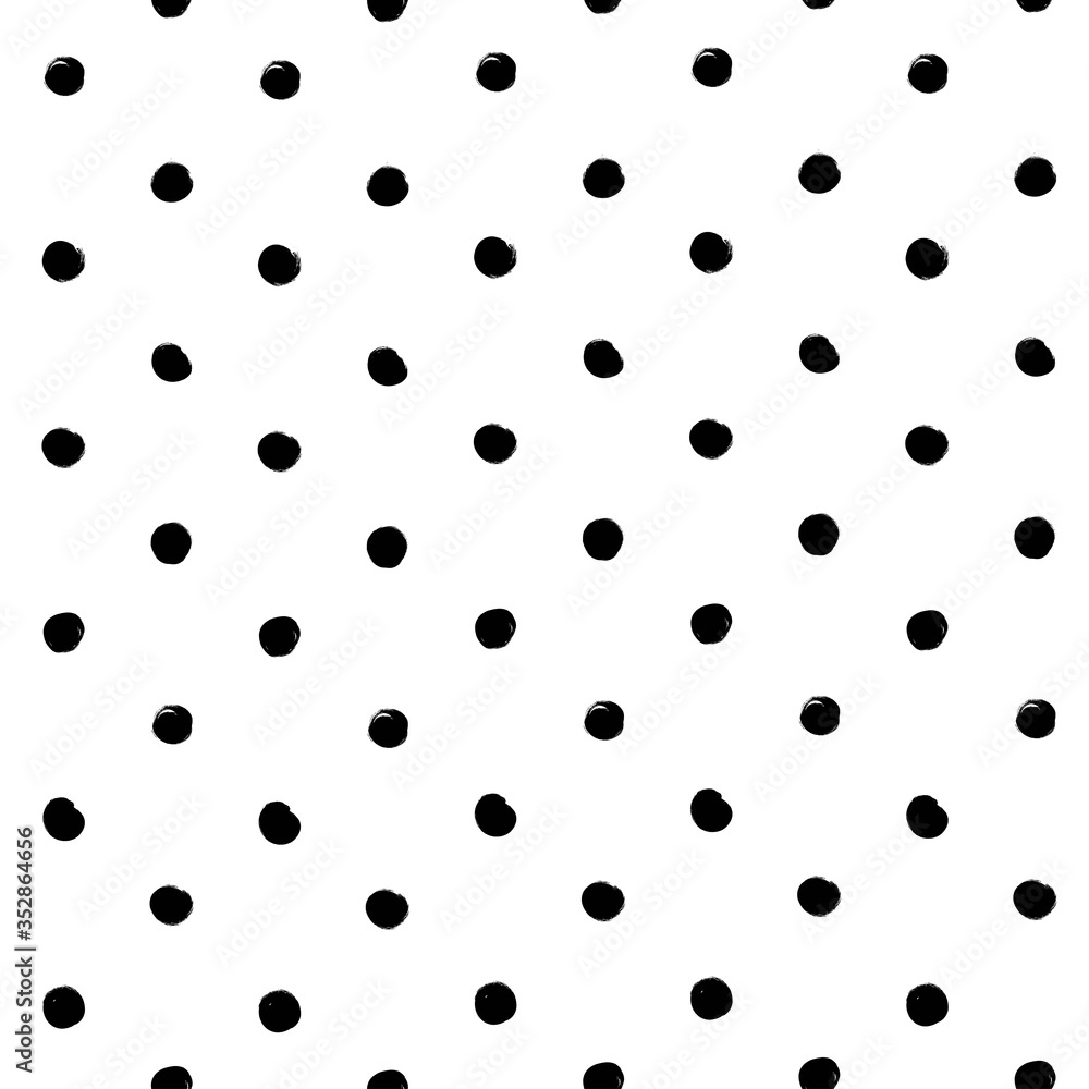 Seamless pattern from abstract round textured black brush strokes on a white background