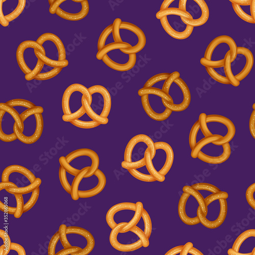 Realistic 3d Detailed Pretzel Traditional Bread Snack Seamless Pattern Background. Vector