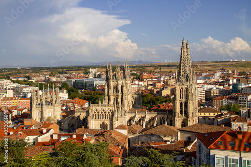 Burgos cathedral in Spain from the viewpoint of the medieval castle
