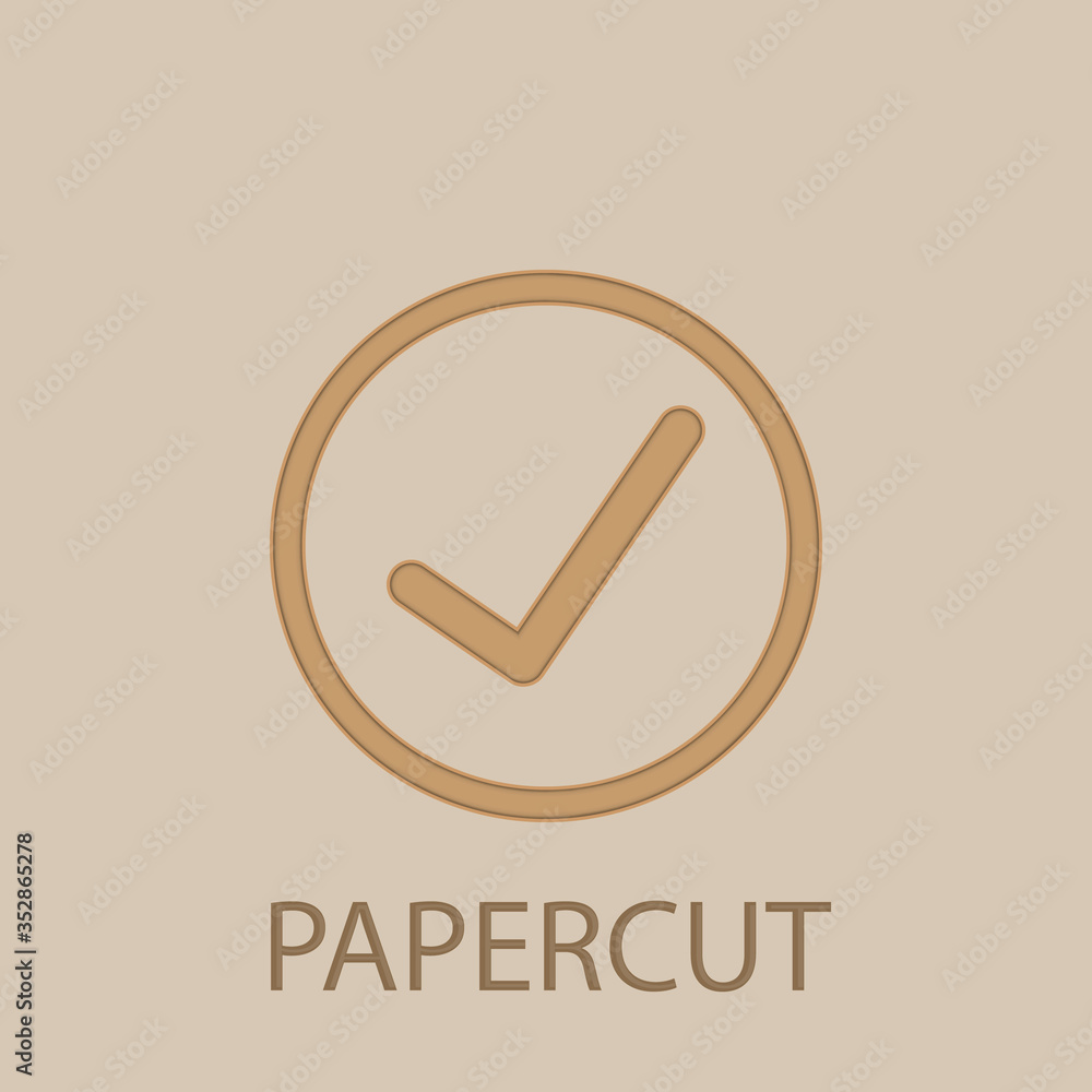 Sign checked papercut icon. Simple glyph, flat vector of web icons for ui and ux, website or mobile application Sign checked papercut icon. Simple glyph, flat vector of web icons for ui and ux, website or mobile application
