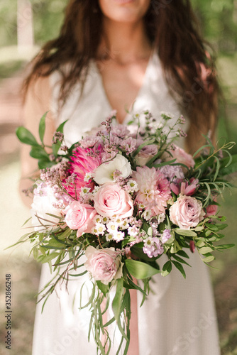 The original bride's bouquet. The bride's bouquet with herbs. The bride's flowers.