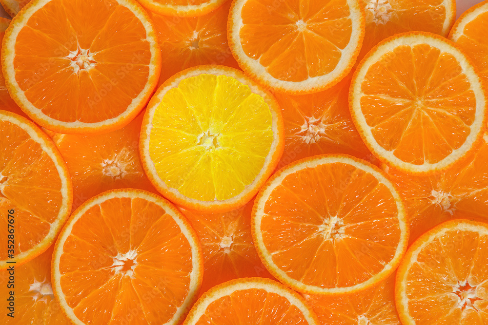 Slices of urgent orange over the table. Slices of urgent orange over the table.