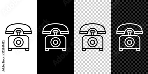 Set line Telephone icon isolated on black and white background. Landline phone. Vector Illustration