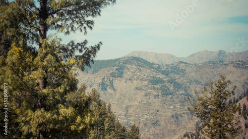 A close up of trees and mountain head