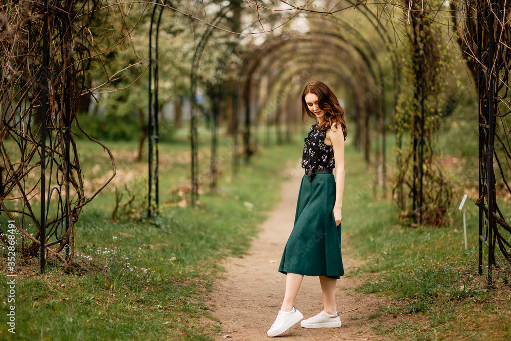 portrait of beautiful young girl in dress in the garden, female portrait outdoors portrait of beautiful young girl in dress in the garden, female portrait outdoors