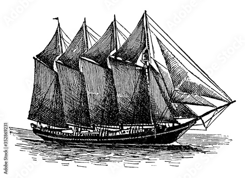 Schooner, vintage illustration.