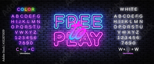 Free to Play Neon Text Vector. Play Game neon sign, design template, modern trend design, night signboard, night bright advertising, light banner, light art. Vector. Editing text neon sign