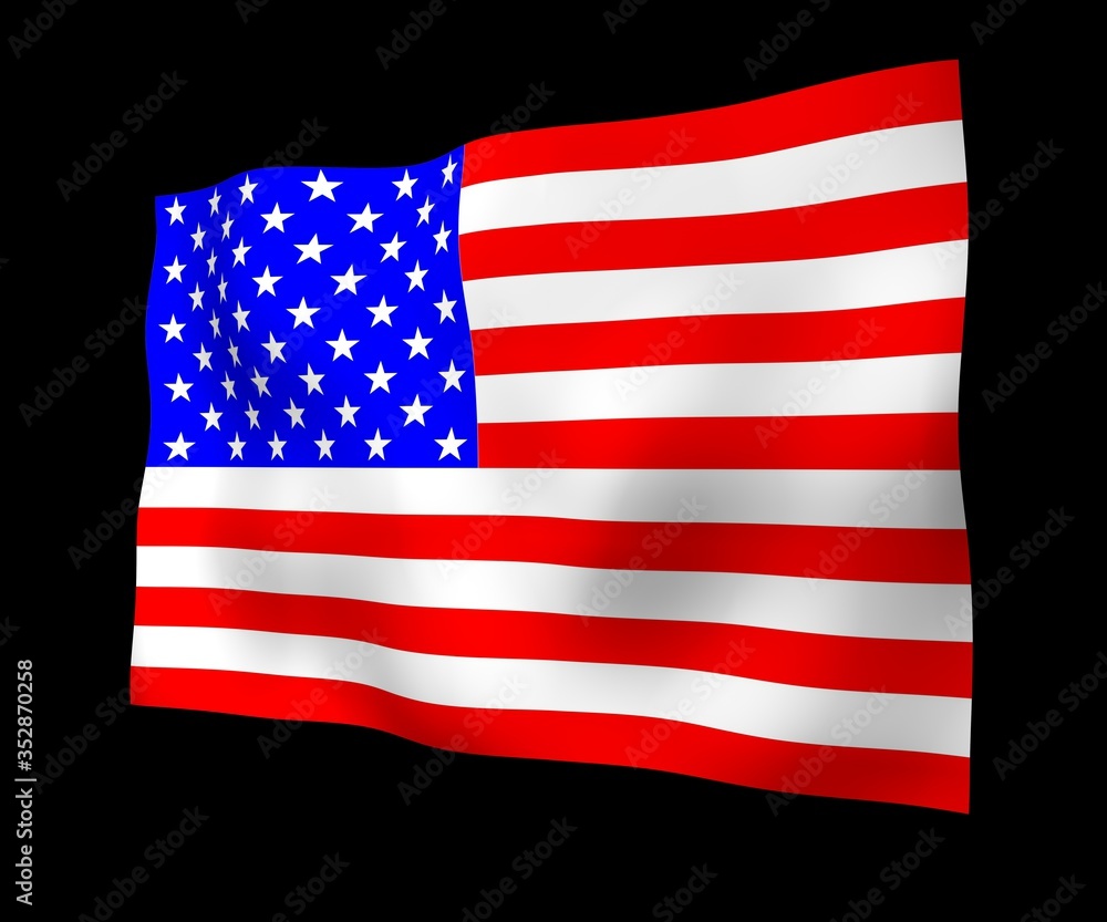 Fototapeta premium Waving flag of the United States of America on a dark background. Stars and Stripes. State symbol of the USA. 3D illustration