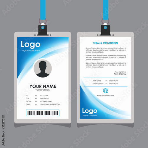 Abstract Fresh Blue White Wave Id Card Design, Professional Identity Card Template Vector for Employee and Others