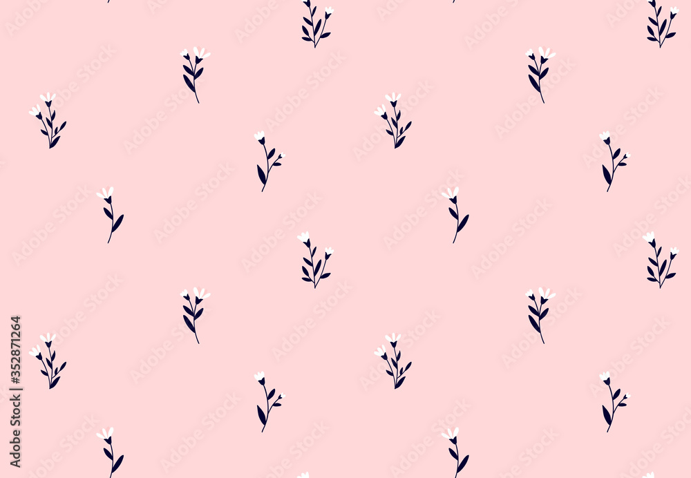 Floral pattern. Seamless vector texture with flowers for fashion prints or wall paper. Pink color. Hand drawn style, light background.