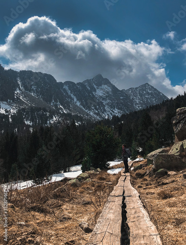 Girl hiking in mountain