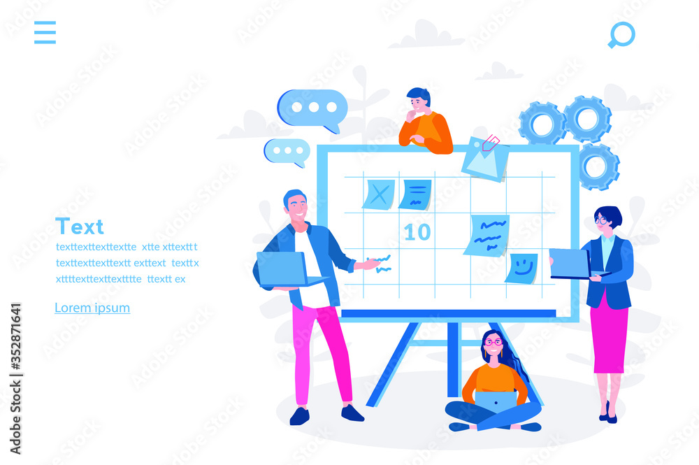 Business people planning work tasks. Vector illustration for web banner, infographics, mobile. Reminder, scheduling, teamwork