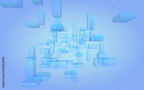 Blue and purple abstract digital and technology background. The pattern with repeating rectangles. 3D illustration
