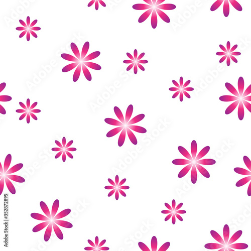 Pink Flowers seamless pattern on white background. floral Vector decoration Illustration. Abstract nature artwork.