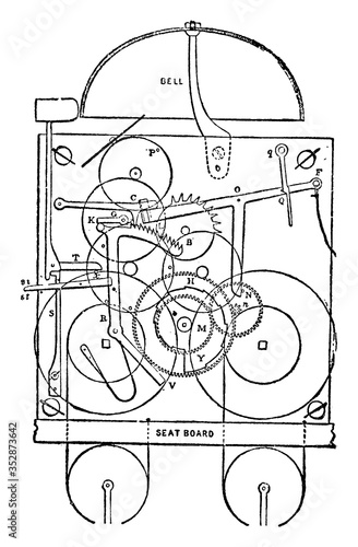 English House Clock, vintage illustration.