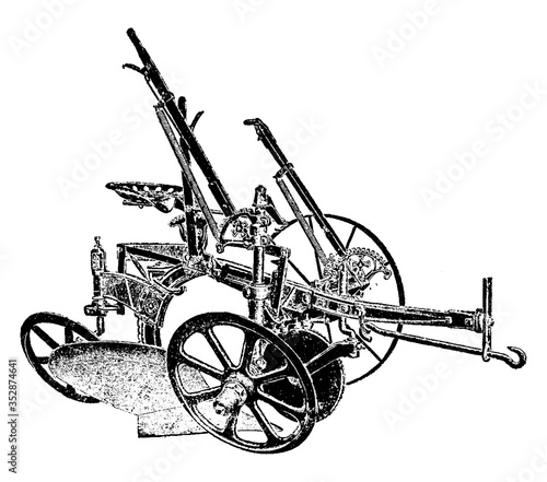 Frameless Riding Plow, vintage illustration.