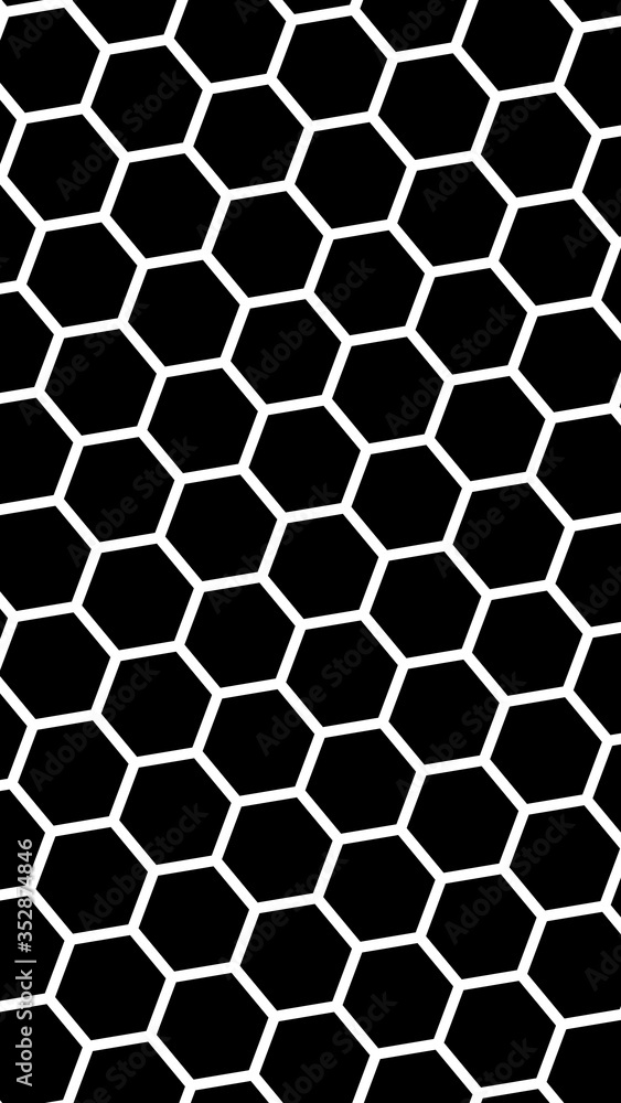 White honeycomb on a black background. Vertical image orientation. Isometric geometry. 3D illustration White honeycomb on a black background. Vertical image orientation. Isometric geometry. 3D illustration