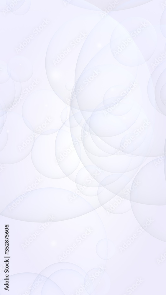 Abstract white background. Backdrop with light transparent bubbles. Vertical orientation. 3D illustration