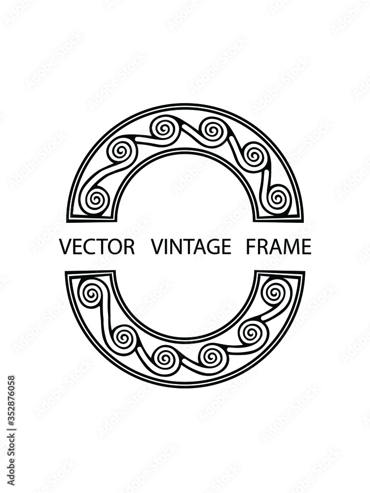 Greek key design elements, vintage border decor, simple round frame