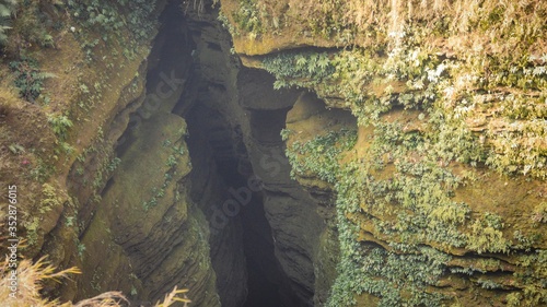 Close up of narrow and deep cliff