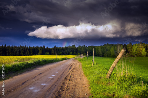 Droga Wśród Pul z Burzowym Wiosennym Niebem