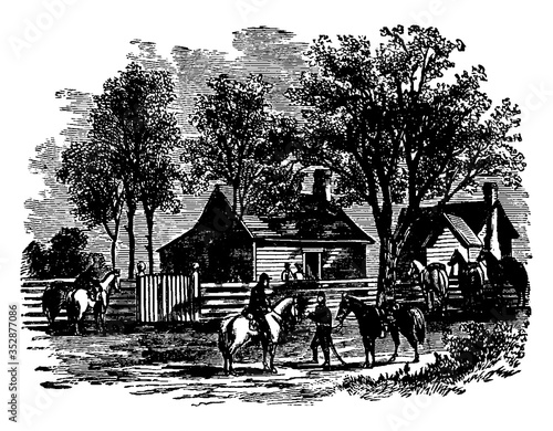 Place of Johnston's Surrender to Sherman, vintage illustration.