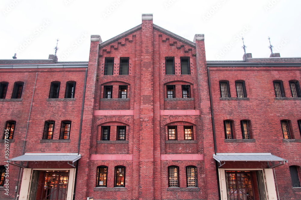 Fototapeta premium Yokohama Japan Red Brick Warehouses cloudy day