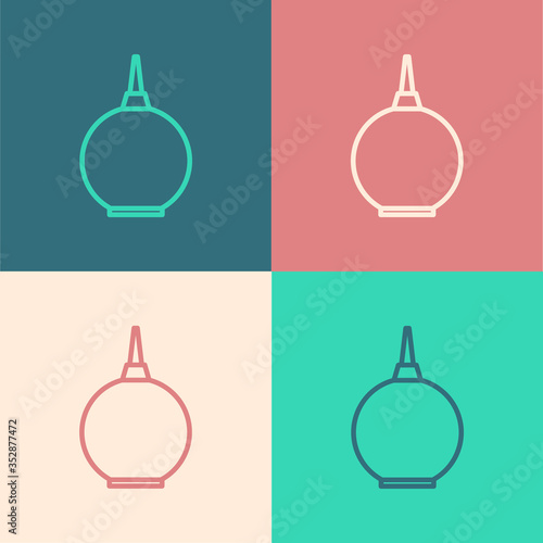 Pop art line Enema icon isolated on color background. Enema with a plastic tip. Medical pear. Vector Illustration