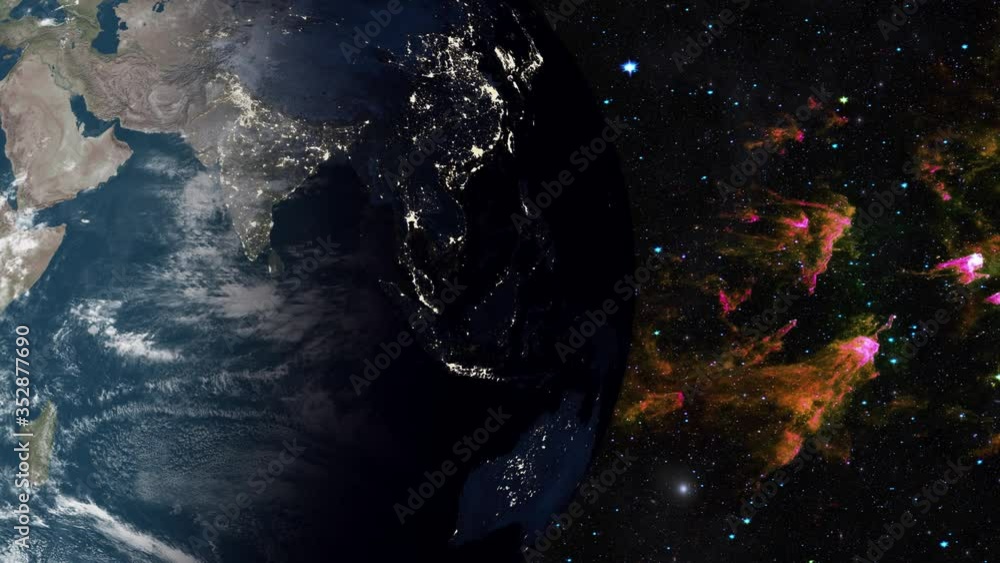 close up at Planet earth from space. Day to night Realistic world globe ...