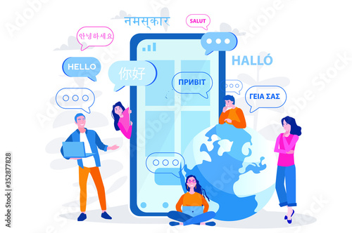 Mobile translator, online dictionary,  Vector illustration for web banner, infographics, mobile. 