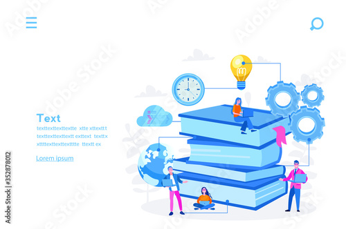 Cloud library, internet service for readers, online textbooks storage, Vector illustration for web banner, infographics, mobile. 