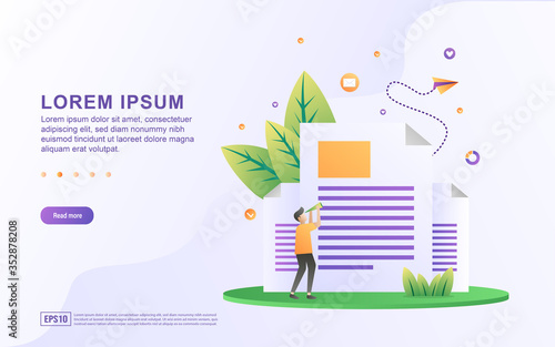 Illustration of newspaper and documents with paper icons