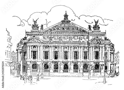 The Opera, Paris, vintage illustration.