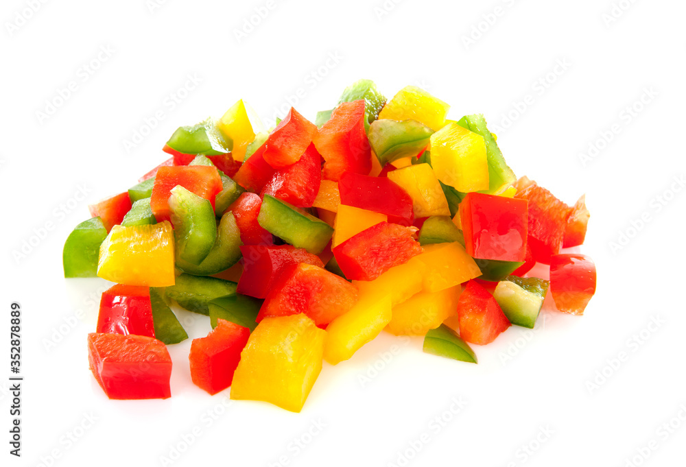 Pile of chopped fresh paprika in several colors